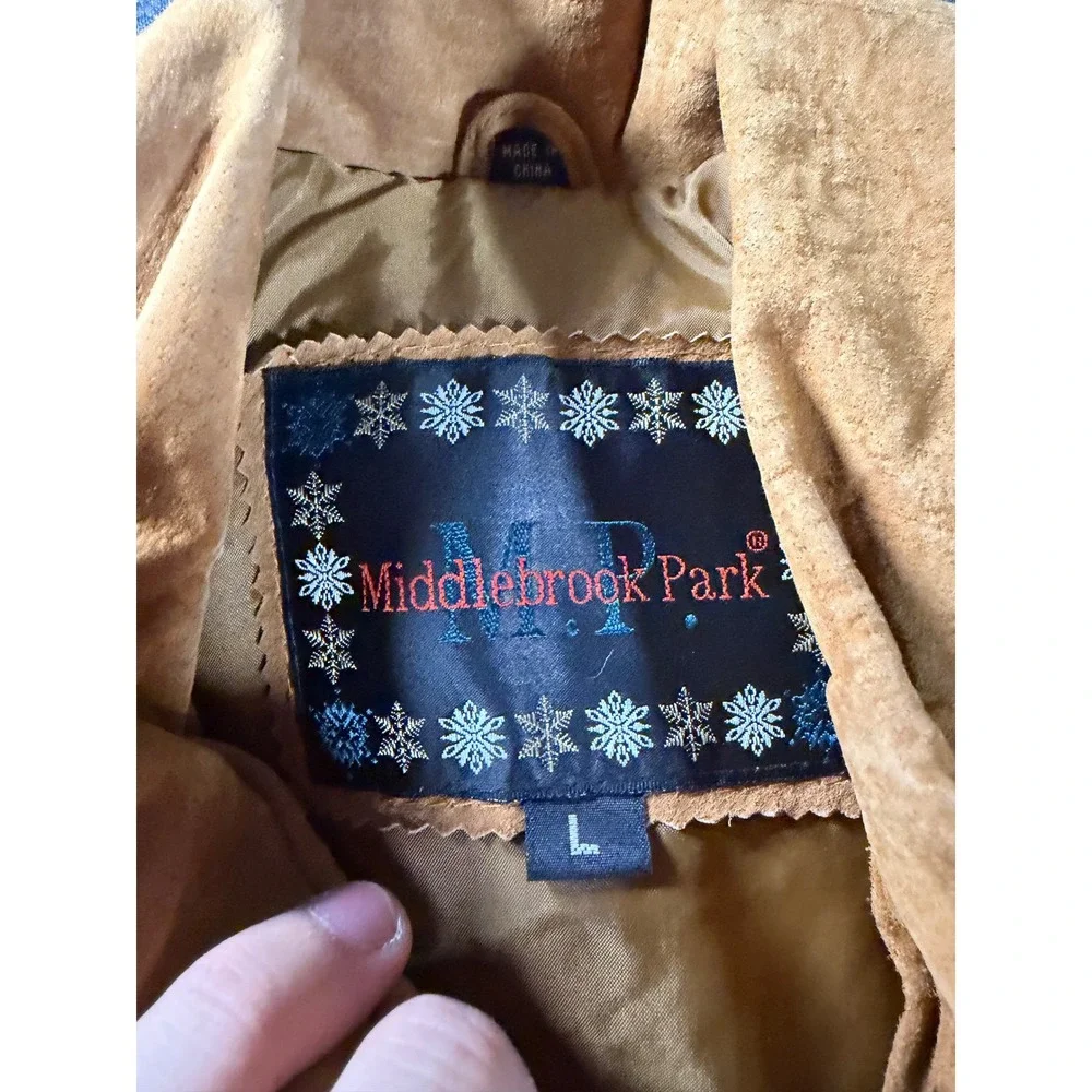 Middlebrook Park Mens Tan Suede Leather Bomber Jacket Vintage Aviator Large